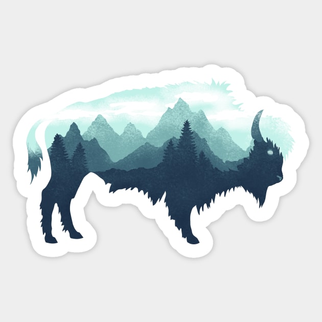 Dramabite Bison Buffalo Double Exposure Surreal Wildlife Native Animal Sticker by dramabite